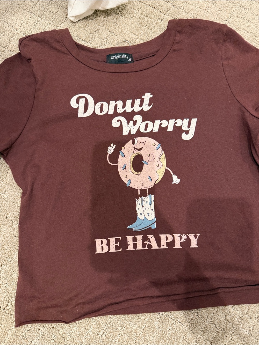 Donut Worry Be Happy Kids Tee - Maroon